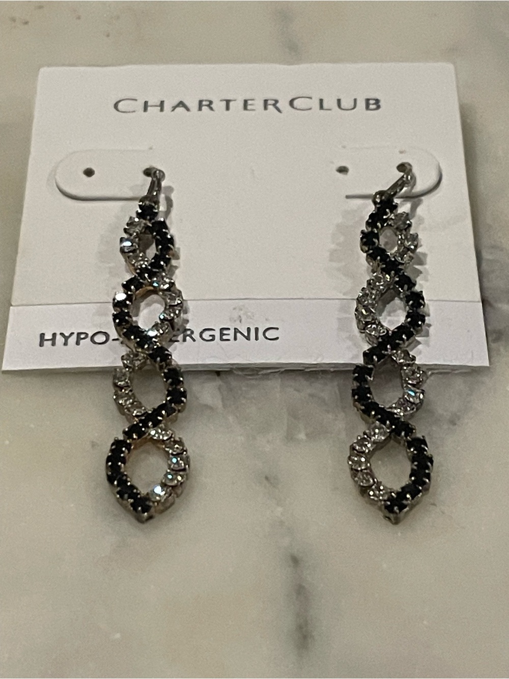Charter Club Black and Silver Twisted Drop Earrings